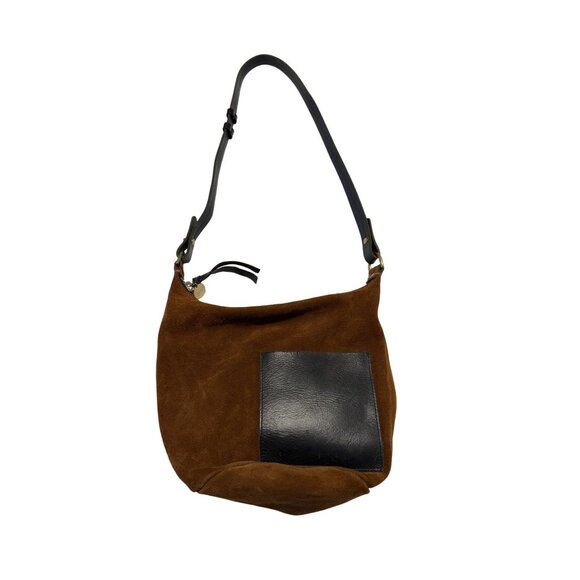Clare V Handbags - Clare V Jeanne Dark Brown Suede Black Leather Bucket Bag